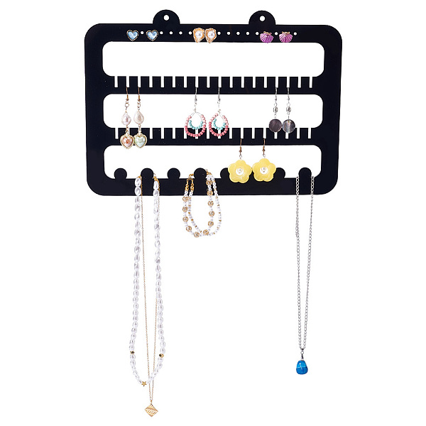 

PandaHall Acrylic Wall Mounted Earring Display Stands, Jewelry Hanging Organizer Holder for Earring Storage, Home Decorations, Rectangle..., Black
