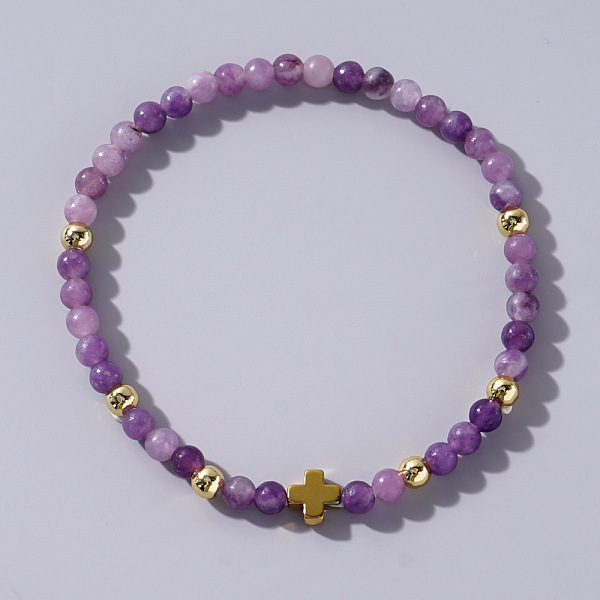 

PandaHall Elegant European Style Cross Lepidolite Beaded Bracelet for Women Lepidolite