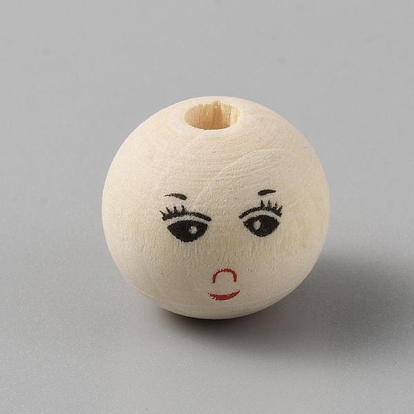 

PandaHall Printed Round Wood European Beads, Smiling Face Print Large Hole Beads, Undyed, BurlyWood, 19.5~20x18mm, Hole: 4.5mm Wood Round..., Orange