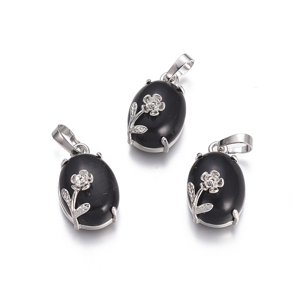 

PandaHall Natural Black Agate Pendants, with Platinum Tone Brass Findings, Oval with Flower, Dyed & Heated, 22x13.8x10.3mm, Hole: 6x3.5mm...