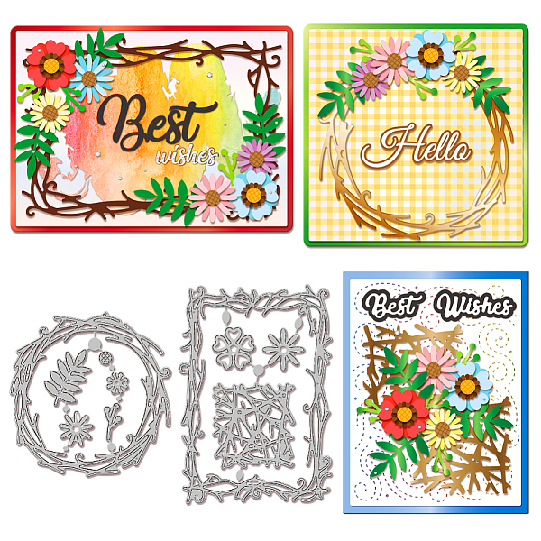 

PandaHall GLOBLELAND Flowers Branches Frame Cutting Dies for Card Making Metal Wreath Border Die Cuts Cutting Dies Templates for...