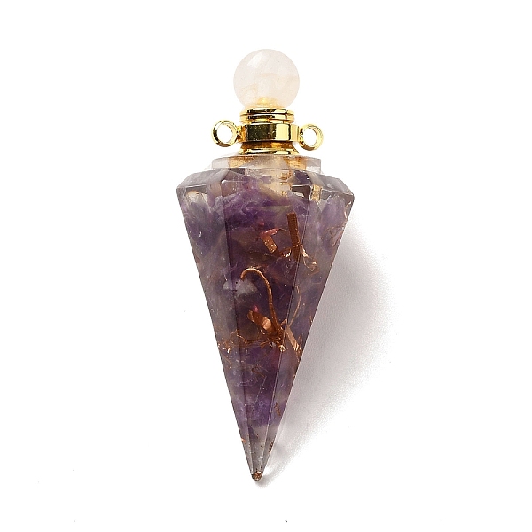 

PandaHall Natural Amethyst Perfume Bottle Pendants, Resin Faceted Cone Charms with Golden Plated Brass Screw Cap, 46.5~48x19~20x17~18mm...