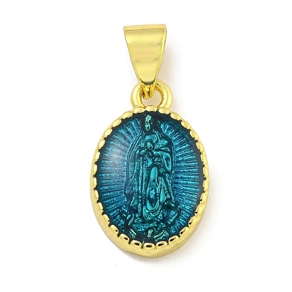 

PandaHall Rack Plating Brass Enamel Pendants, Long-Lasting Plated, Lead Free & Cadmium Free, Real 18K Gold Plated, Oval with Saint Charm...