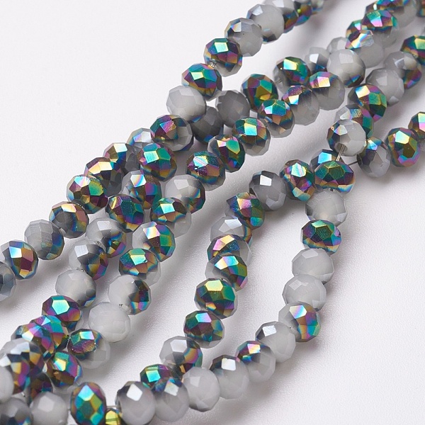 

PandaHall Electroplate Glass Beads Strands, Half Plated, Faceted, Rondelle, Gray, 4~4.5x3mm, Hole: 0.5mm, about 130~135pcs/strand, 15.5~16...
