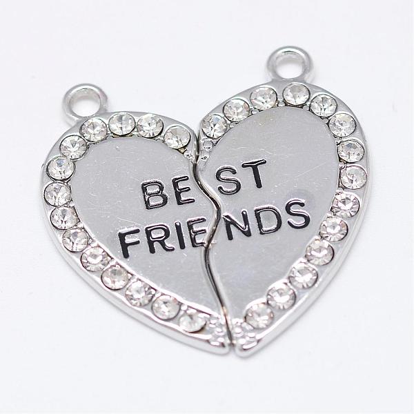 

PandaHall Heart Alloy Rhinestone Split Pendants, with Words Best Friends, Cadmium Free & Nickel Free & Lead Free, Platinum, 32.5x31x3mm..., Clear