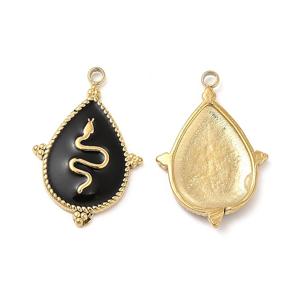 

PandaHall Vacuum Plating 201 Stainless Steel Enamel Pendants, Real 18K Gold Plated, Teardrop with Snake Pattern Charm, Black, 21.5x14x2mm...