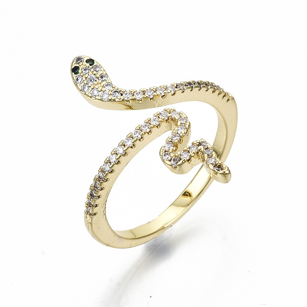 

PandaHall Brass Micro Pave Clear Cubic Zirconia Cuff Rings, Open Rings, Wide Band Rings, Cadmium Free & Nickel Free & Lead Free, Snake, Real...