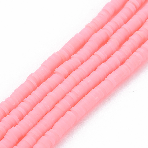 

PandaHall Handmade Polymer Clay Bead Strands, Heishi Beads, Disc/Flat Round, Pink, 4x0.5~1mm, Hole: 1.5mm, about 320~447pcs/strand...