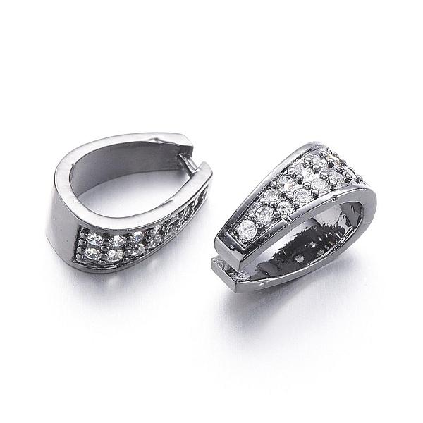 

PandaHall Brass Micro Pave Cubic Zirconia Snap on Bails, Cadmium Free & Nickel Free & Lead Free, Gunmetal, 13x6x9mm, Hole: 6x10mm Brass