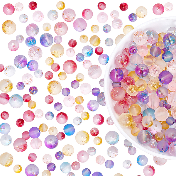 

PandaHall 450pcs Crystal Glass Round Beads, 5 Color Frosted Spray Painted Loose Spacer Beads with Golden Foil for DIY Bracelets Necklace..., Multicolor