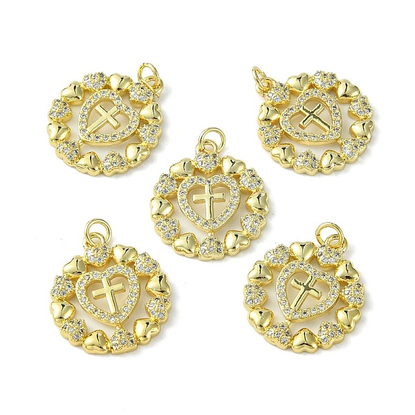 

PandaHall Rack Plating Brass Micro Pave Cubic Zirconia Pendants, Long-Lasting Plated, Lead Free & Cadmium Free, Flat Round Charm, Heart with..., Clear