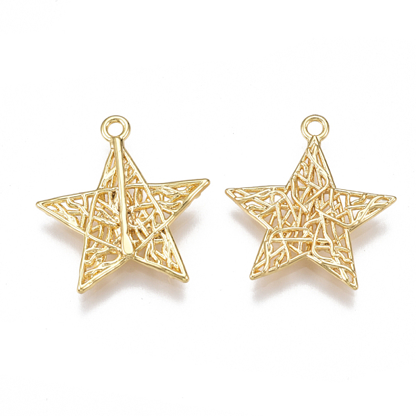 

PandaHall Brass Filigree Pendants, Star, Nickel Free, Real 18K Gold Plated, 20x18.5x2mm, Hole: 1.5mm Brass Star