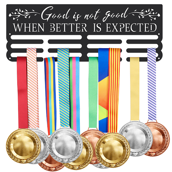 

PandaHall Fashion Iron Medal Hanger Holder Display Wall Rack, 3 Line, with Screws, Word Good Is Not Good When Better Is Expected, Flower..., Black