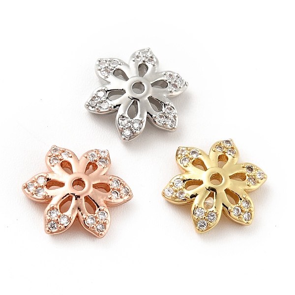 

PandaHall Brass Micro Pave Clear Cubic Zirconia Bead Caps, Cadmium Free & Lead Free, 6-Petal Flower, Mixed Color, 10.5x9x2.5mm, Hole: 1mm...