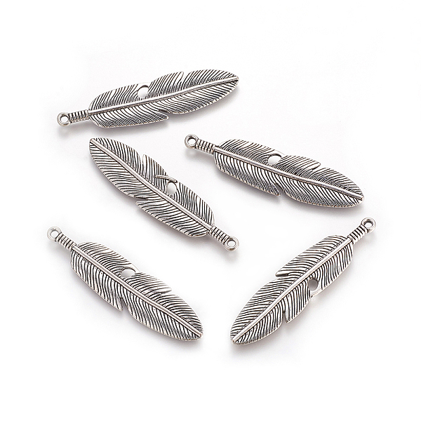 

PandaHall Tibetan Style Alloy Feather Big Pendants, Cadmium Free & Nickel Free & Lead Free, Antique Silver, 61x15x3mm, Hole: 2mm Alloy...