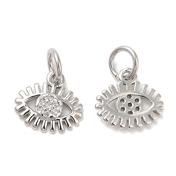 

PandaHall Brass Micro Pave Cubic Zirconia Pendants, with Jump Ring, Lead Free & Cadmium Free, Eye Charm, Platinum, 9.5x10x1.5mm, Hole: 3.4mm..., Clear