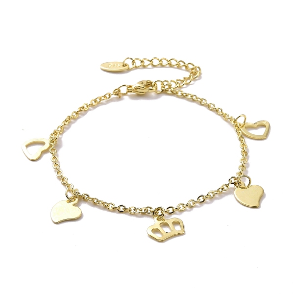 

PandaHall 201 Stainless Steel Heart & Crown Charms Bracelet with 304 Stainless Steel Chains for Women, Golden, 6-3/4 inch(17.3cm) 304...