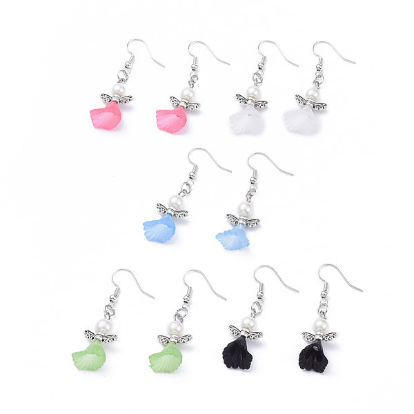 

PandaHall Angel Dangle Earrings, with Alloy Beads, Acrylic Beads, Glass Pearl Beads and Brass Earring Hooks, Mixed Color, 45mm, Pin: 0.6mm..., Multicolor