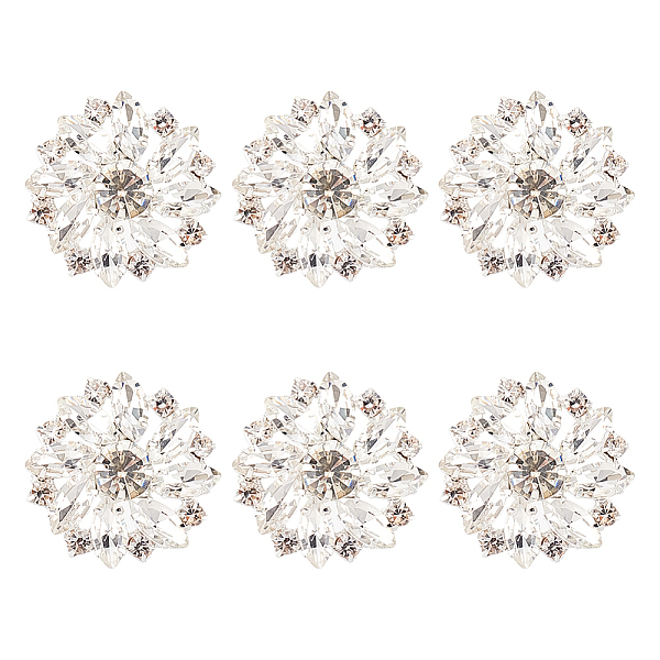 

PandaHall Fingerinspire 6Pcs Brass Rhinestone Shank Buttons, 1-Hole, Flower, Crystal, 26.5x10.5mm, Hole: 1.8mm Brass Flower Clear