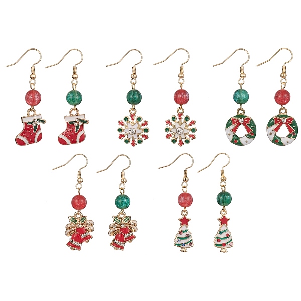 

PandaHall Christmas Theme Alloy Enamel Dangle Earrings with Resin Beaded, Mixed Shapes, 45~51x10.5~16.5mm Acrylic Mixed Shapes