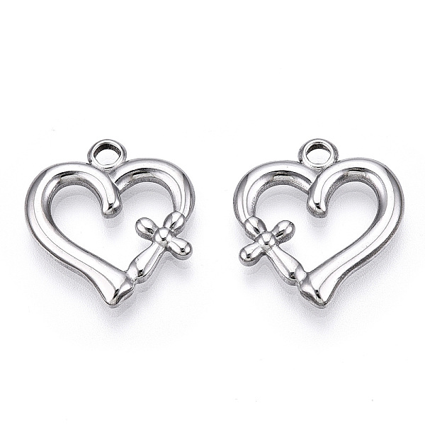 

PandaHall 304 Stainless Steel Pendants, Heart with Cross Charm, Stainless Steel Color, 20.5x19x2.5mm, Hole: 2.5mm 304 Stainless Steel Heart