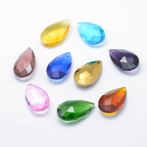 

PandaHall Glass Pendants, Faceted, teardrop, Mixed Color, 37.5x22x12mm, Hole: 1mm Glass Teardrop Multicolor