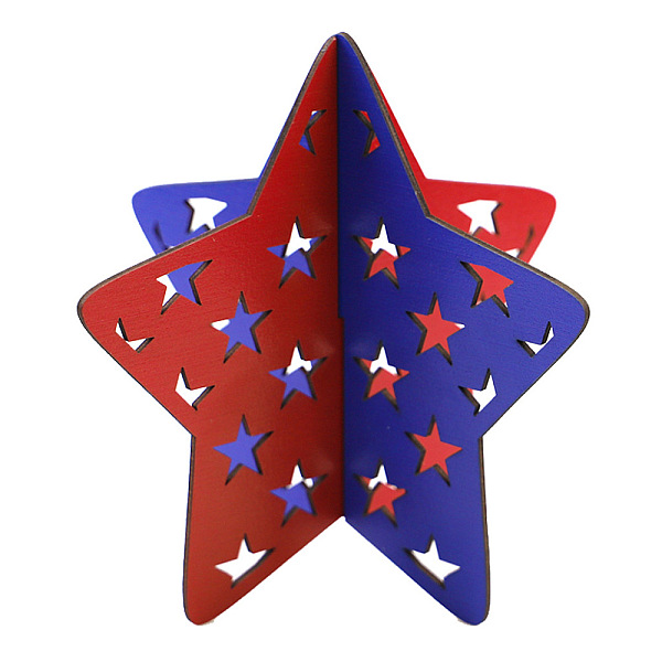 PandaHall Independence Day Wood Ornament, for Home Desktop Display Decorations, Star, Red, 136x136mm Wood Star Red