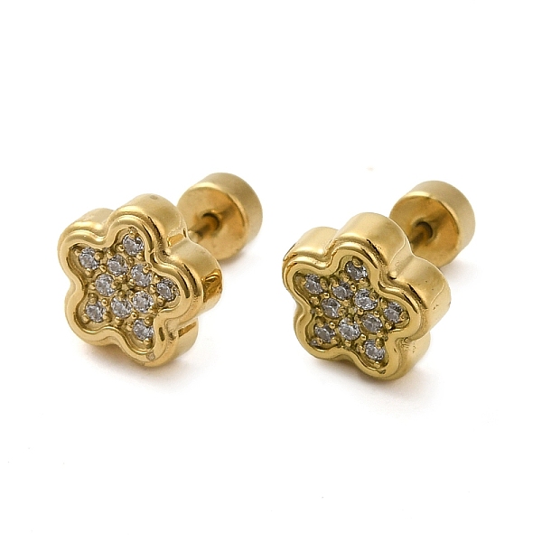

PandaHall 304 Stainless Steel with Rhinestone Stud Earrings, Flower, Real 14K Gold Plated, 8mm Rhinestone Flower Clear