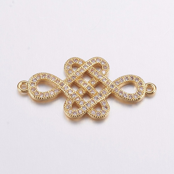 

PandaHall Brass Micro Pave Cubic Zirconia Links, Clear, Long-Lasting Plated, Real 18K Gold Plated, Chinese Knot, 14.5x29x2mm, Hole: 1.5mm...