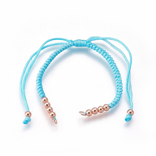 

PandaHall Nylon Cord Braided Bead Bracelets Making, with Brass Beads, Long-Lasting Plated, Real Rose Gold Plated, Sky Blue, 10-1/4...