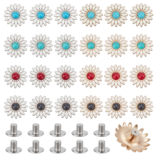 

PandaHall WADORN 16 sets 8 colors Zinc Alloy Enamel Buttons, with Synthetic Turquoise and Iron Screws, for Purse, Bags, Leather Crafts..., Multicolor