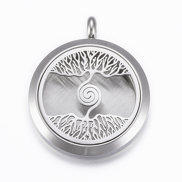 

PandaHall 316 Surgical Stainless Steel Diffuser Locket Pendants, with Perfume Pad and Magnetic Clasps, Flat Round with Tree of Life..., Multicolor