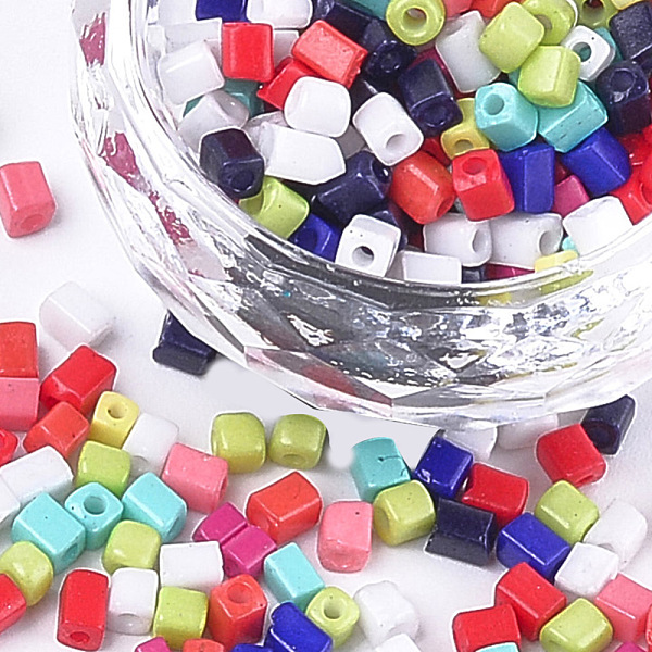 

PandaHall Baking Paint Glass Beads, Cube, Mixed Color, 3~6x2~2.5x2~2.5mm, Hole: 1mm, about 15000pcs/bag Glass Cube Multicolor