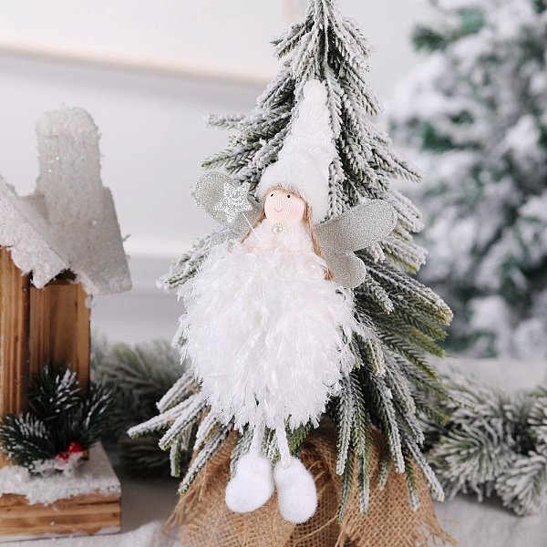 

PandaHall Cloth Pendant Decorations, for Christmas Decorations, Angel with Feather Dress, White, 250x115mm Cloth Angel & Fairy White