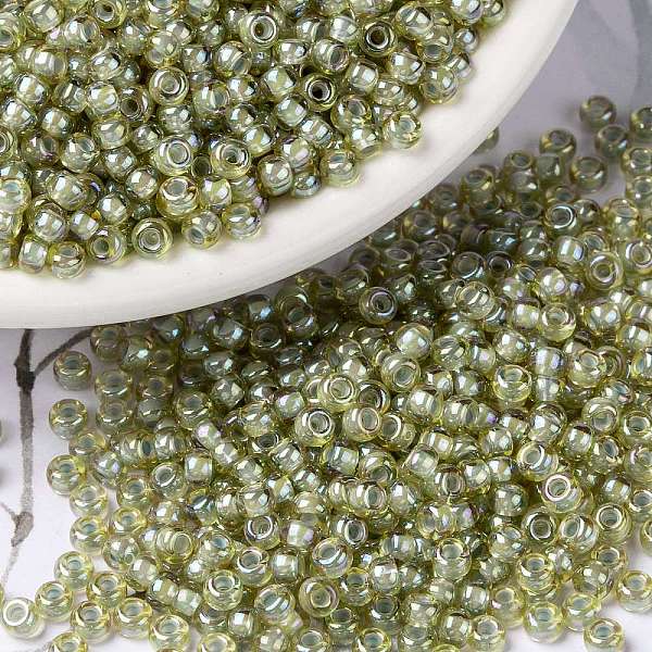 

PandaHall MIYUKI Round Rocailles Beads, Japanese Seed Beads, 8/0, (RR359) Pale Blue Lined Light Topaz Luster, 3mm, Hole: 1.1mm, about...