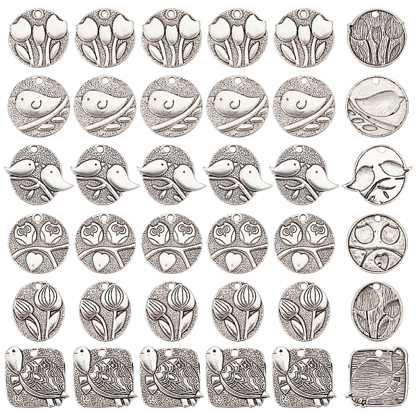 

PandaHall PH 6 Styles Animal Flower Charms 36pcs Tibetan Bird Owl Pendants Antique Silver Tortoise Charms Dangle Charms for Spring Bracelet...