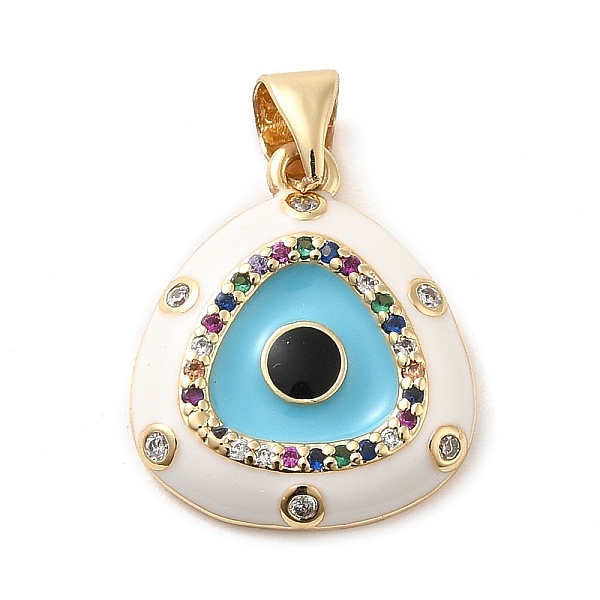 

PandaHall Real 18K Gold Plated Brass Clear Cubic Zirconia Pendants, with Enamel, Triangle with Evil Eye, Floral White, 18x15.5x3mm, Hole...