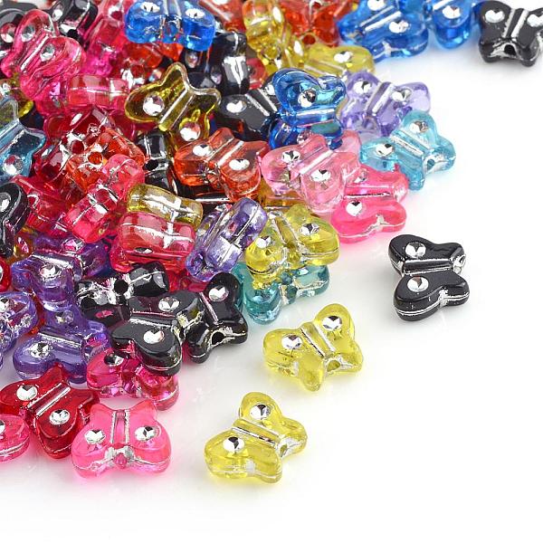 

PandaHall Plating Transparent Acrylic Beads, Silver Metal Enlaced, Butterfly, Mixed Color, 11x7x4mm, Hole: 1.5mm, about 2200pcs/500g Acrylic..., Multicolor