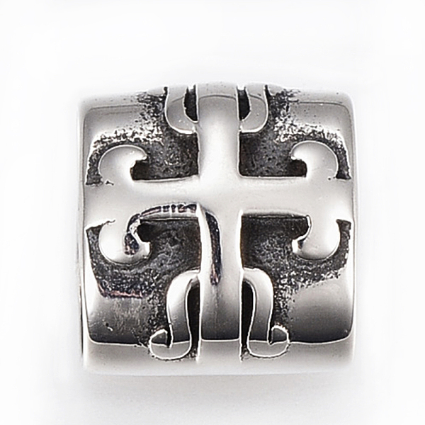 

PandaHall 304 Stainless Steel Slide Charms/Slider Beads, For Leather Cord Bracelets Making, Rectangle with Cross, Antique Silver...