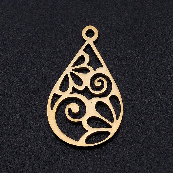 

PandaHall 201 Stainless Steel Pendants, Filigree Joiners Findings, Laser Cut, teardrop, with Flower, Golden, 22x13x1mm, Hole: 1.4mm 201...