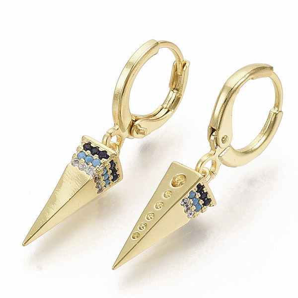 

PandaHall Brass Micro Pave Colorful Cubic Zirconia Dangle Hoop Earrings, Cone, Real 16K Gold Plated, 29.5mm, Pin: 0.7mm Cubic Zirconia