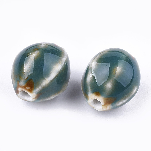 

PandaHall Handmade Porcelain Beads, Fancy Antique Glazed Porcelain, Oval, Teal, 15.5~16x14.5~15x13~13.5mm, Hole: 2mm Porcelain Oval Cyan