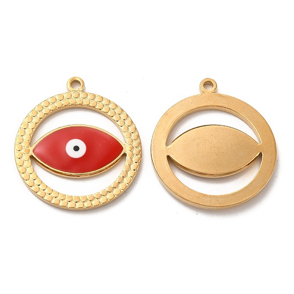 

PandaHall Vacuum Plating 201 Stainless Steel Pendants, with Enamel, Real 18K Gold Plated, Evil Eye, Red, 28.5x25.5x2.5mm, Hole: 2mm...