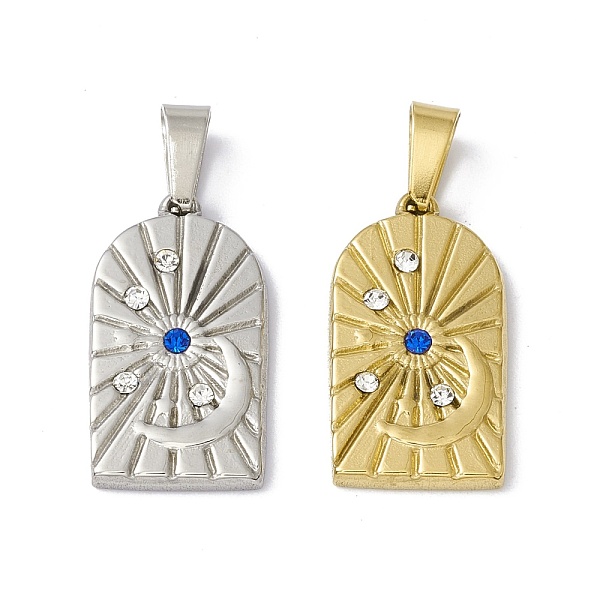 

PandaHall 304 Stainless Steel Pendants, with Rhinestone, Arch with Sun & Moon, Mixed Color, 19x11x2mm, Hole: 5.5x2.5mm Stainless..., Blue