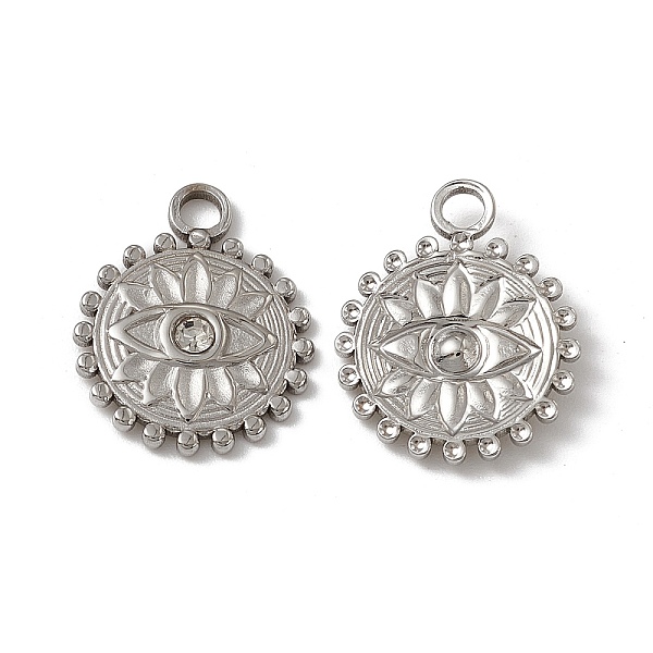 

PandaHall 201 Stainless Steel Pendants, with Rhinestone, Flower with Eye Charm, Stainless Steel Color, 18.5x15x2.5mm, Hole: 2.5mm Stainless..., Clear