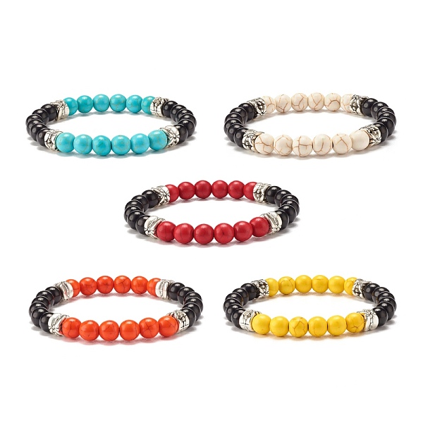 

PandaHall Round Synthetic Turquoise(Dyed) Beaded Stretch Bracelet for Women, Mixed Color, Inner Diameter: 2-1/4 inch(5.8cm) Synthetic..., Multicolor