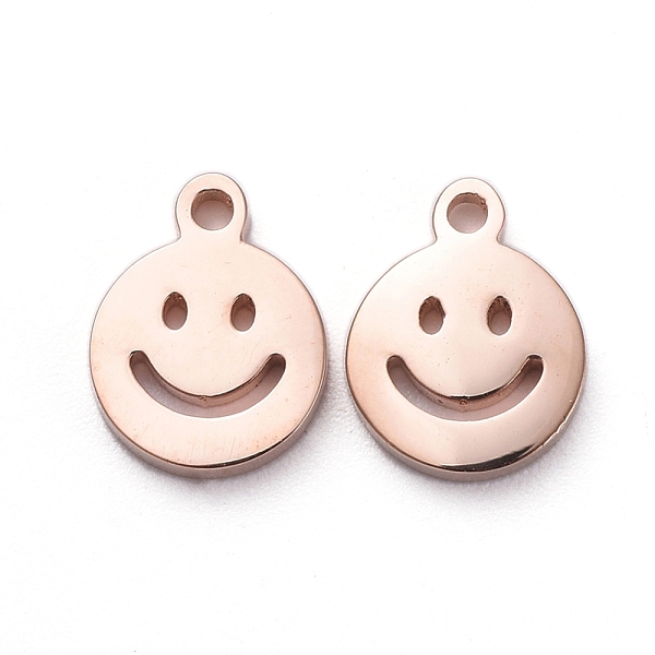 

PandaHall Vacuum Plating 304 Stainless Steel Charms, Cut-Out, Manual Polishing, Hollow, Flat Round with Smile, Rose Gold, 8x6x1mm, Hole...