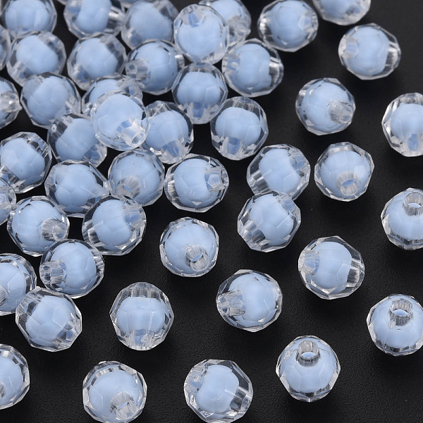 

PandaHall Transparent Acrylic Beads, Bead in Bead, Faceted, Round, Cornflower Blue, 8x7.5mm, Hole: 2mm, about 2000pcs/500g Acrylic Round