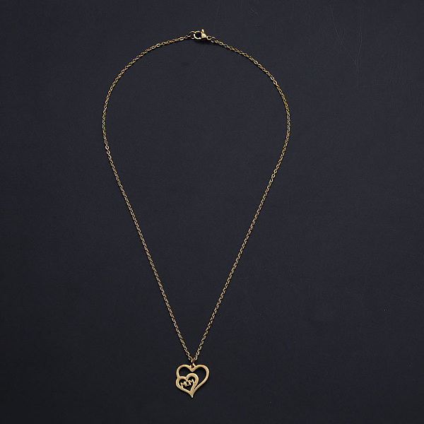 

PandaHall Mother's Day Gifts, 201 Stainless Steel Pendant Necklaces, with Cable Chains and Lobster Claw Clasps, Double Heart with Word Mom...