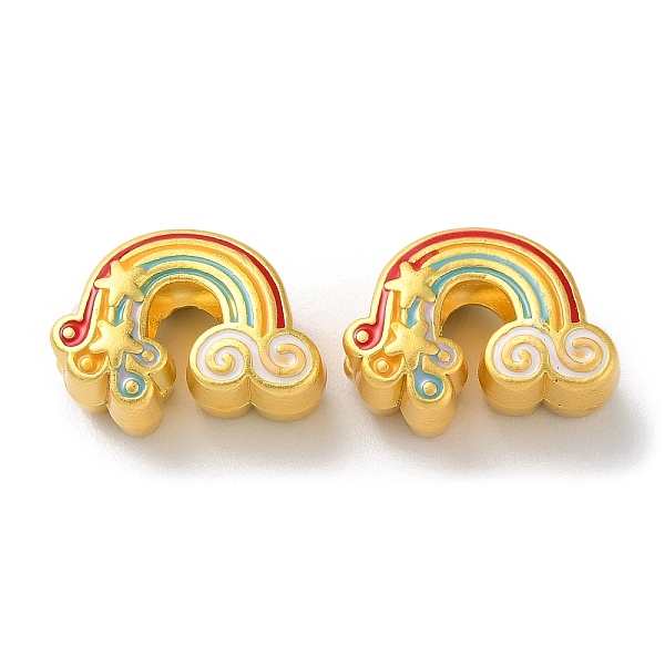 

PandaHall Rack Plating Alloy Enamel European Beads, Large Hole Beads, Cadmium Free & Lead Free, Rainbow with Cloud, Matte Gold Color...